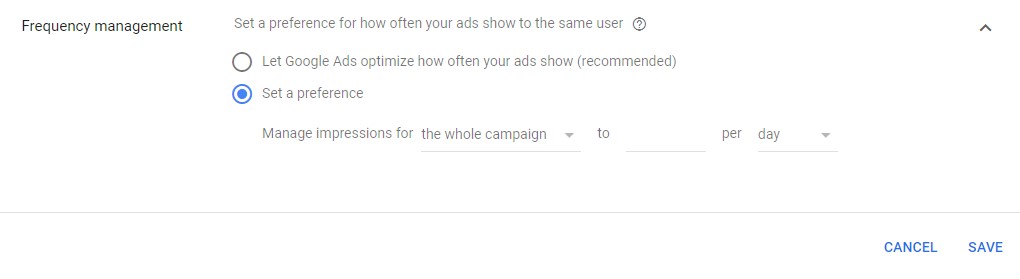 Zde můžete spravovat frekvenci své reklamy Google Ads