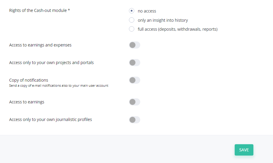 Screen z panelu WhitePress® - permissions settings