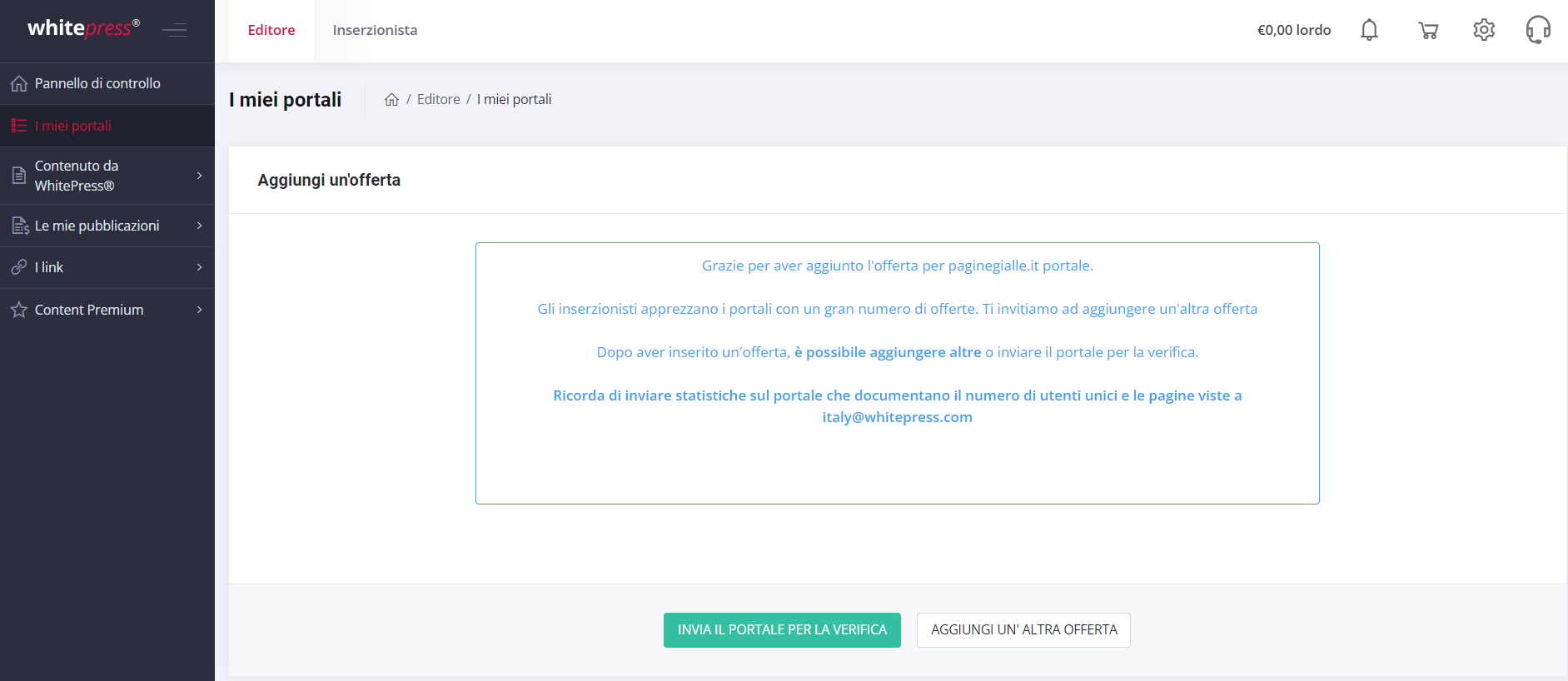 Inviare il portale per verifica