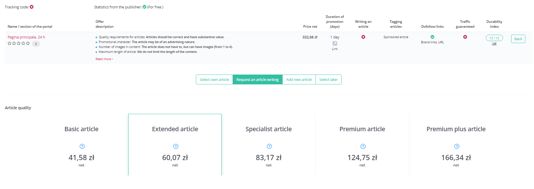 Project choosing to order copywriting