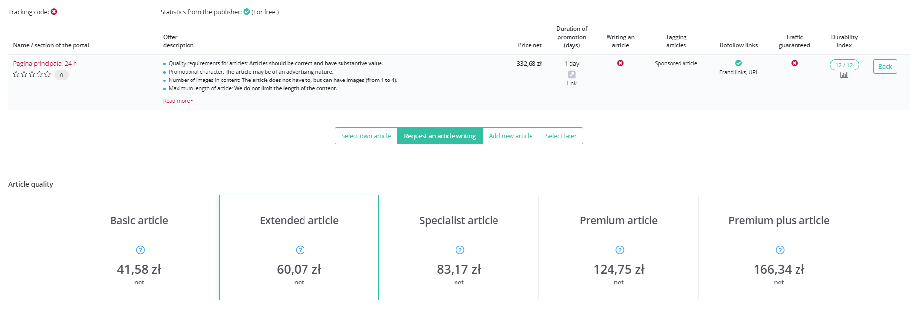 Project choosing to order copywriting