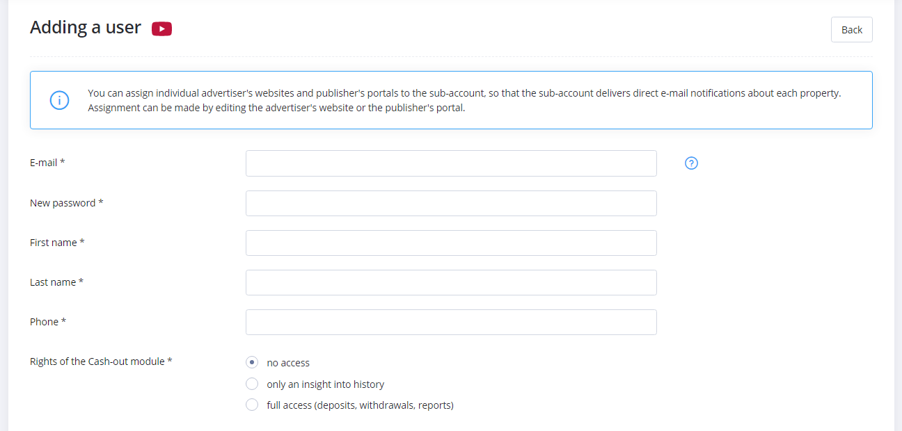Screen z panelu WhitePress® - permission settings, access
