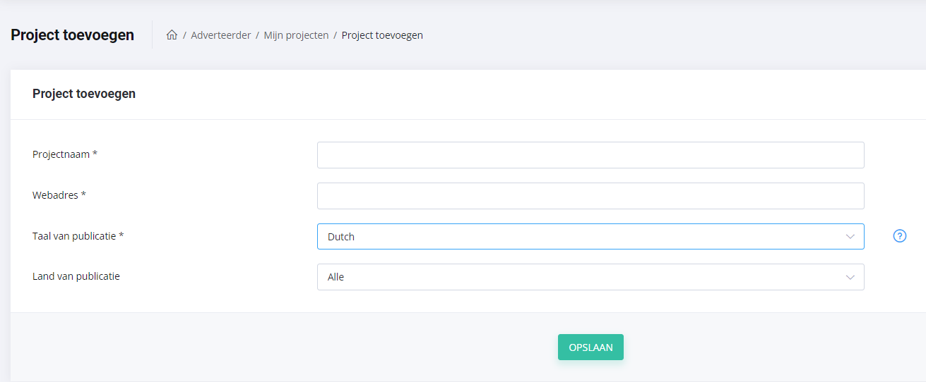 Project toevoegen in WhitePress platform