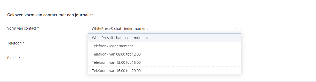 contact mogelijkheden selecteren met de copywriter