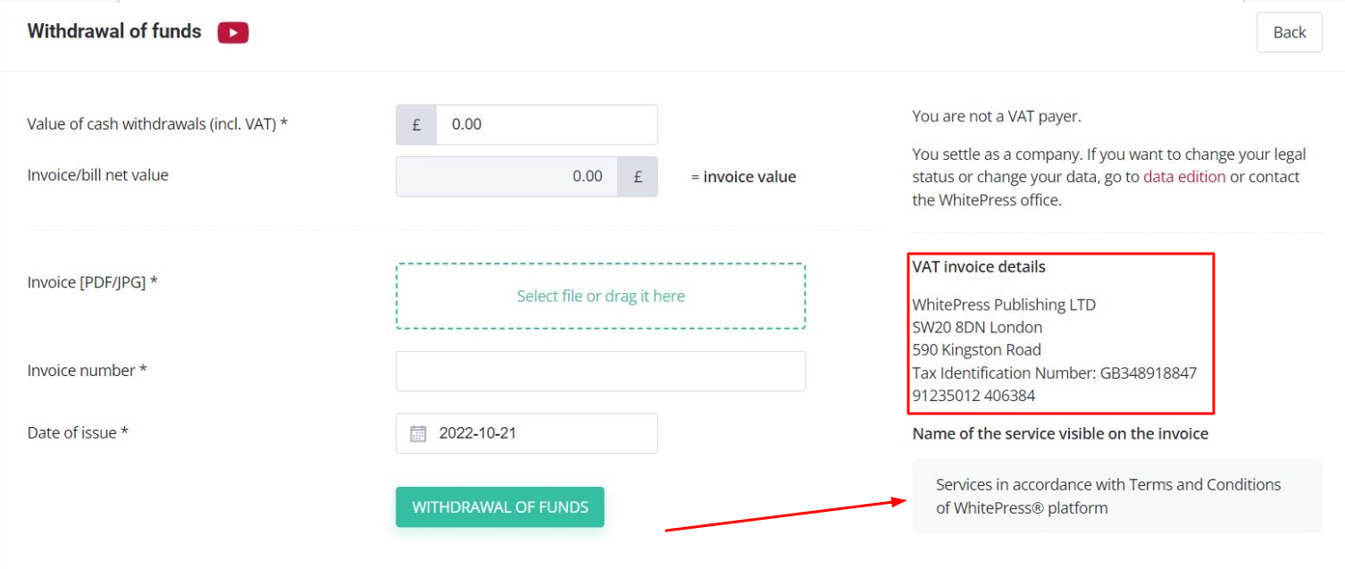 Withdrawal funds from a company account