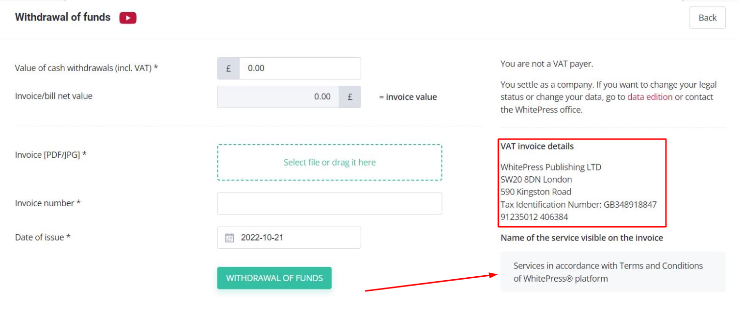 Withdrawal funds from a company account