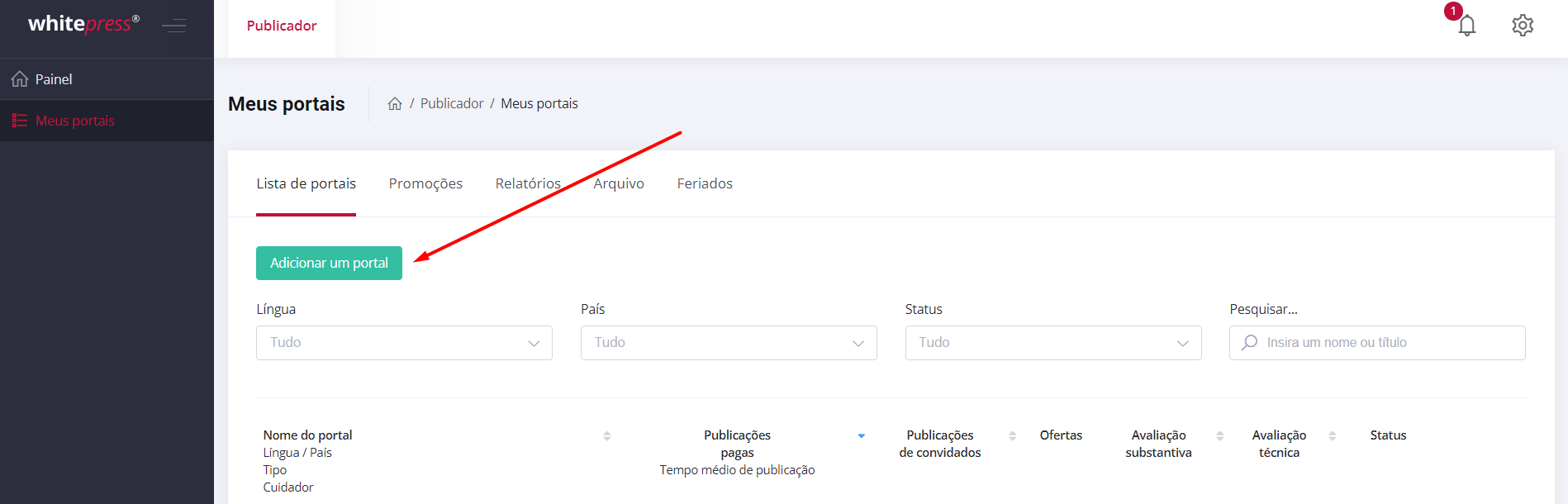 Adicionar um portal - captura de ecrã