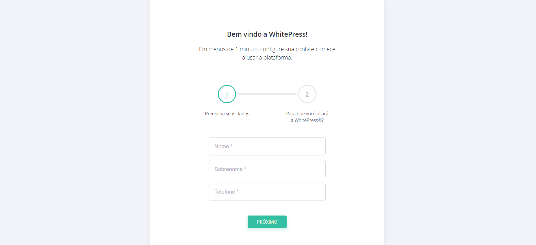 Boas vindas WhitePress - Captura de ecrã
