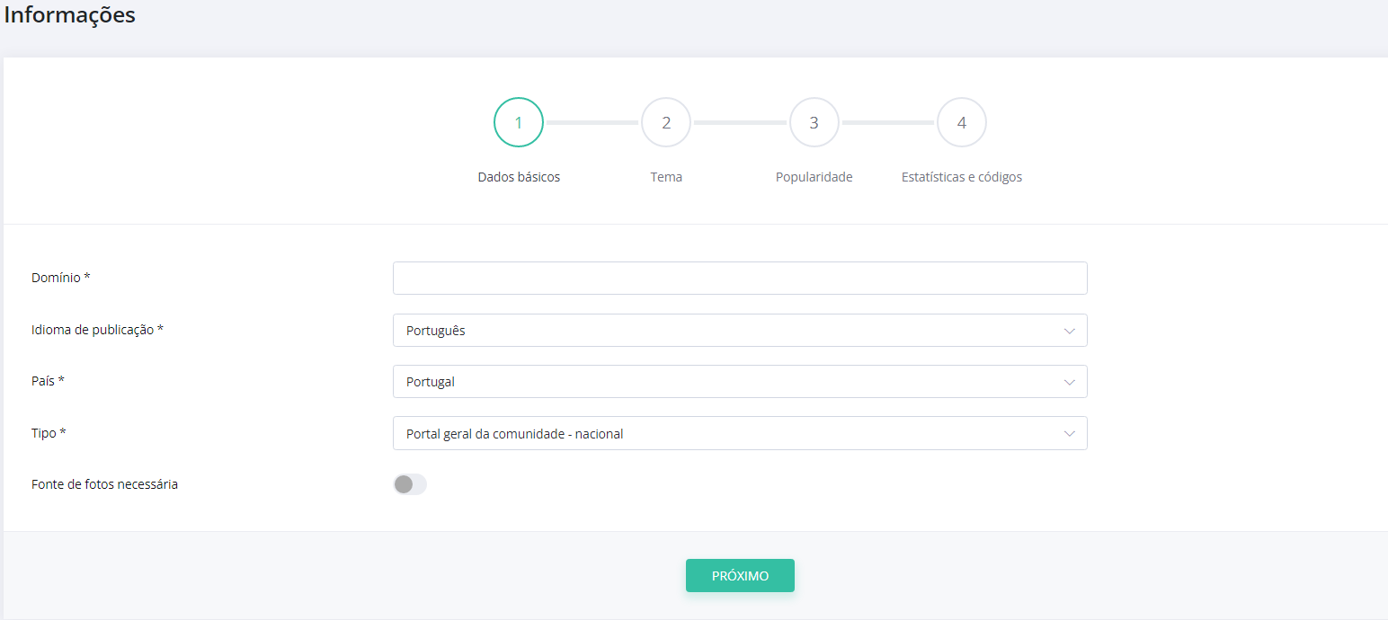 Adicionar informações do portal - capturã de ecrã