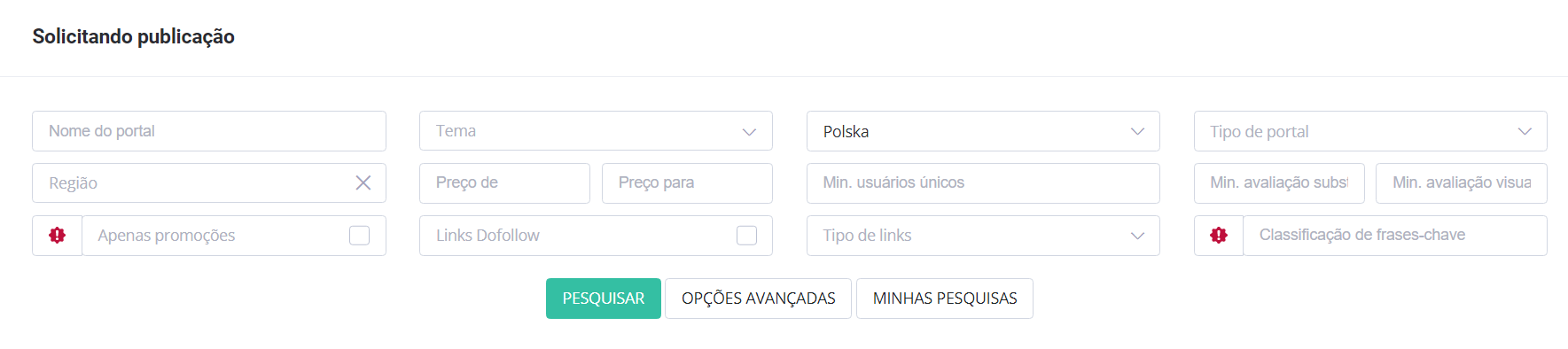 Pesquisar portais com filtros - Captura de ecrã