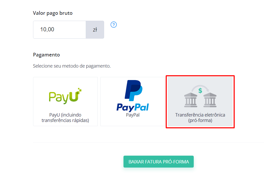Escolher método de pagamento - Captura de ecrã