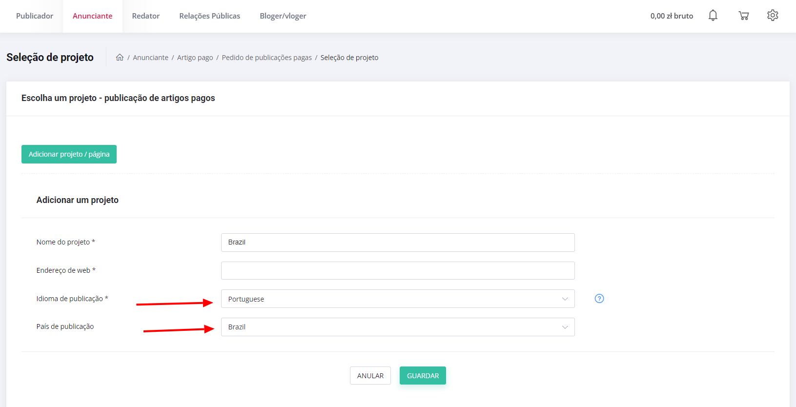 Brazil platform project PT