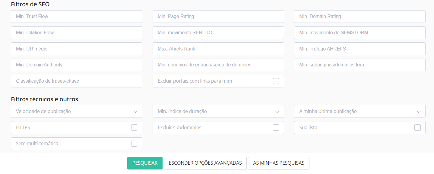 Filtros de Seo, técnicos e outros