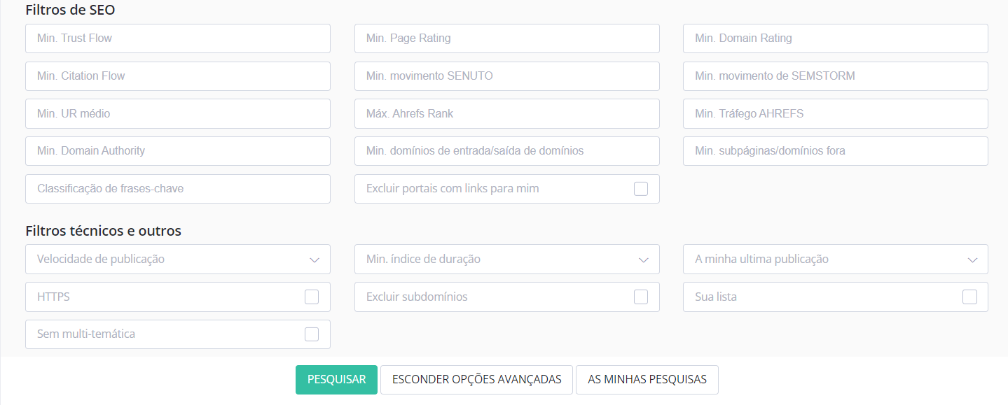 Filtros de Seo, técnicos e outros