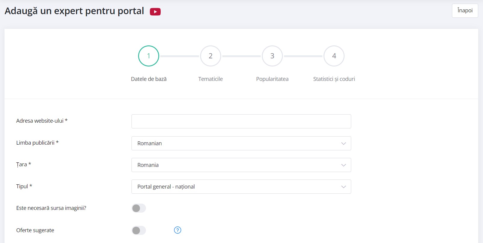 Adding a portal - basic data to fill in 