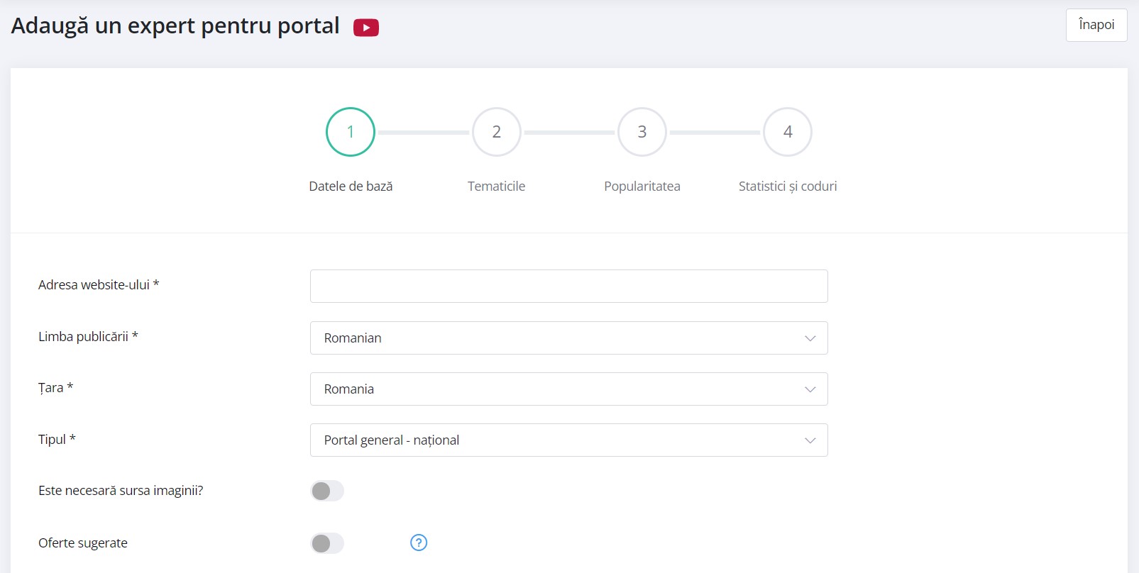 Adding a portal - basic data to fill in 