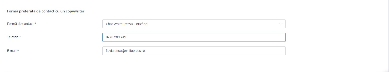 Forma preferată de contact cu un copywriter