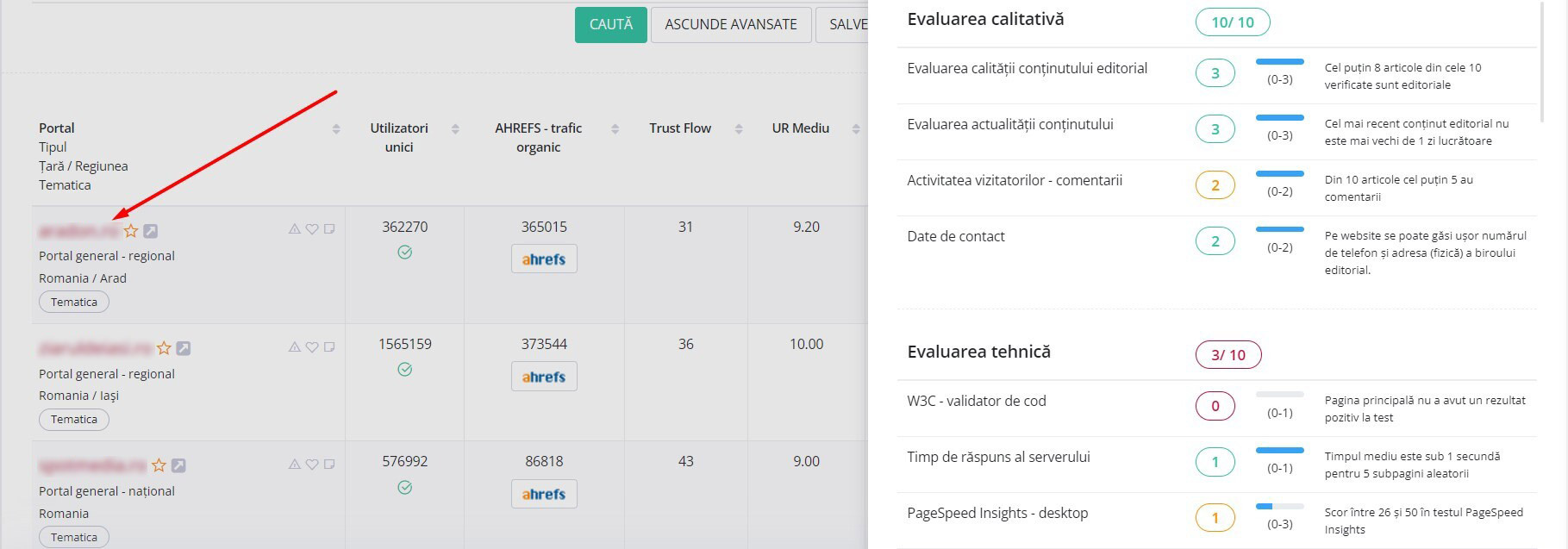 continutul si evaluarea tehnica a websiteului