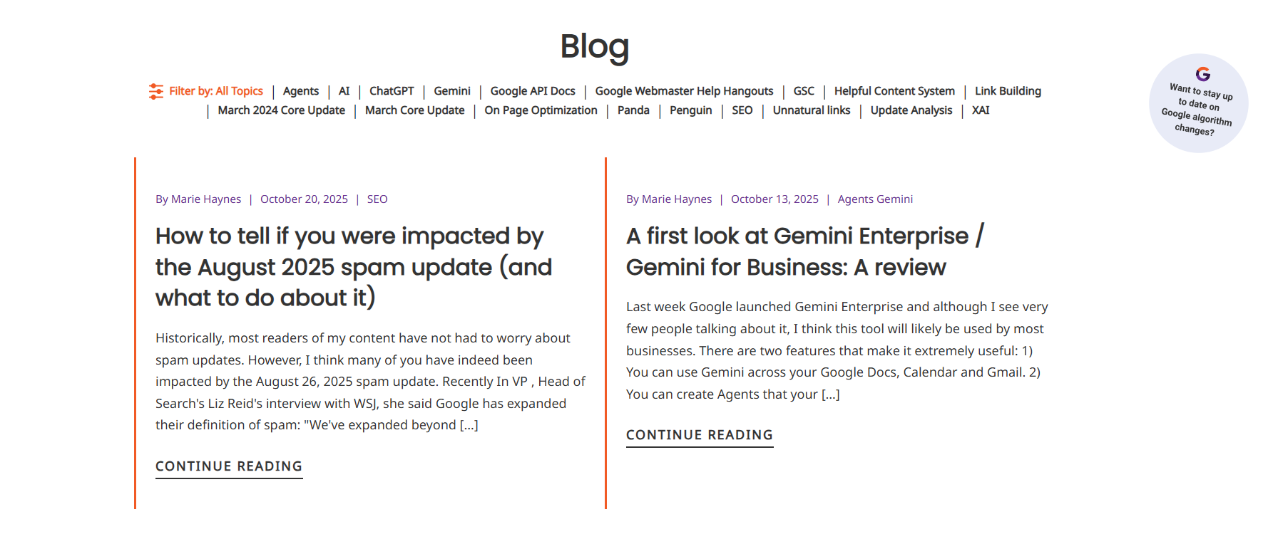 Marie Haynes Blog screenshot