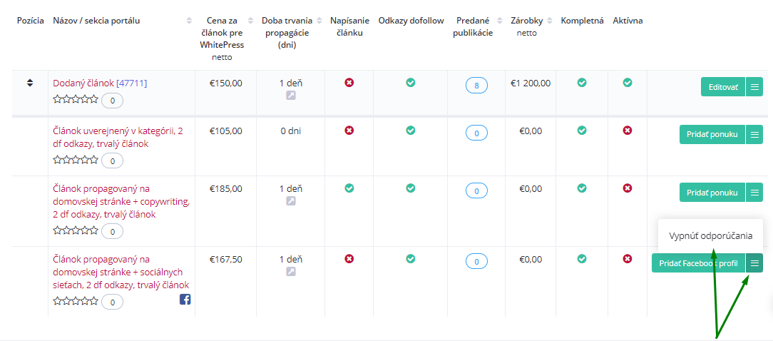 Zapnite alebo vypnite funkciu Odporúčané ponuky