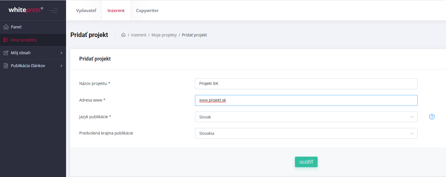 Ako si pridať projekt na WhitePresse