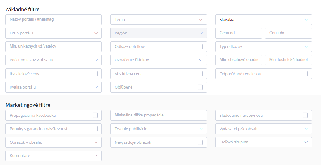 Základné a marketingové filtre