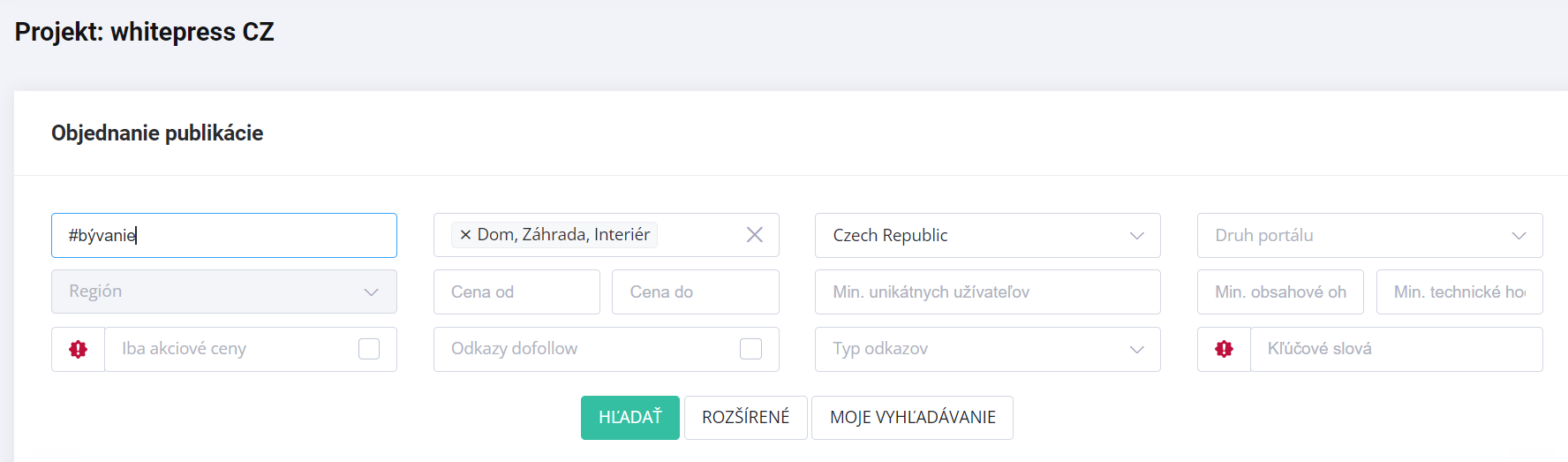 Objednanie publikácie cez filter WhitePressu