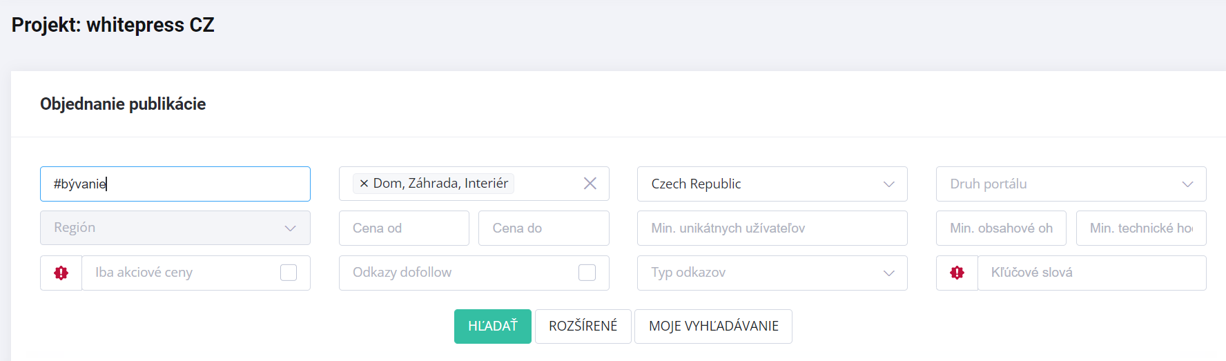 Objednanie publikácie cez filter WhitePressu