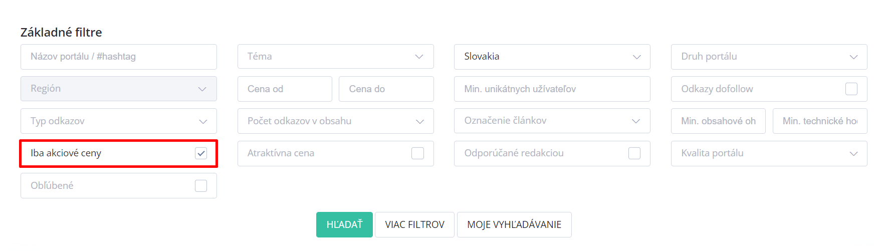 Akciové ceny filter