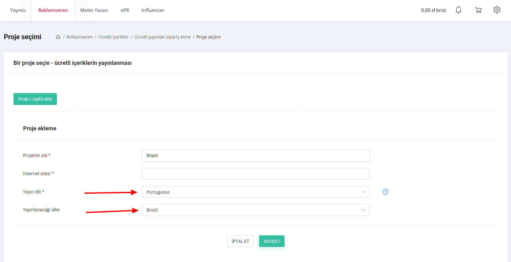 Brazil platform project TR