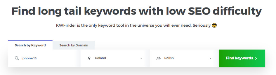 Wyszukiwanie słów kluczowych - KWFinder