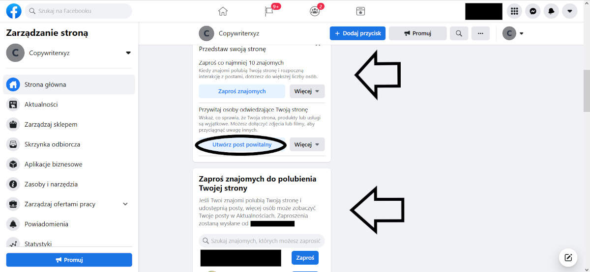 Zarządzanie fanpage - utwórz post powitalny