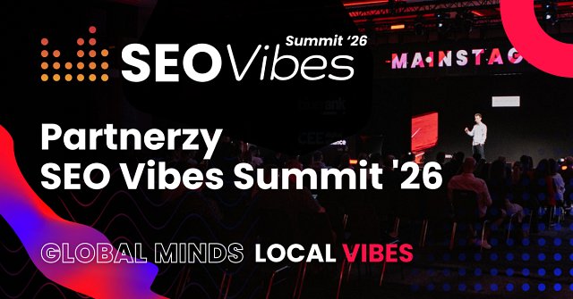 Nowoczesna grafika z górami z napisem partnerzy SEO Vibes Summit